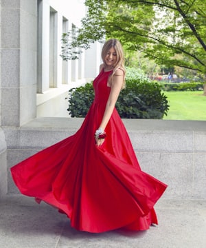 Flowing red festive gown